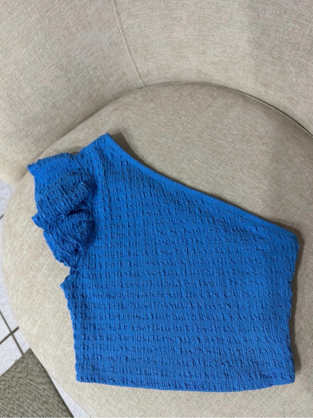 SHEIN Royal Blue One-Shoulder Ruffle Crop Top